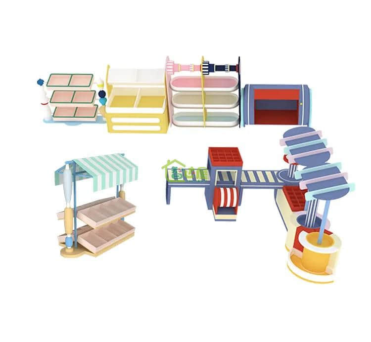 Zhidawu Amusement Equipment Indoor Playhouse Playground Pretend Play Wood Kids Role Play Room Mini Supermarket Set