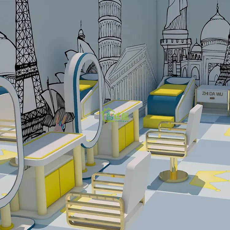 Amusement Equipment Indoor Playhouse Playground Pretend Play Wood Kids Play Room Hair Salon Workstations